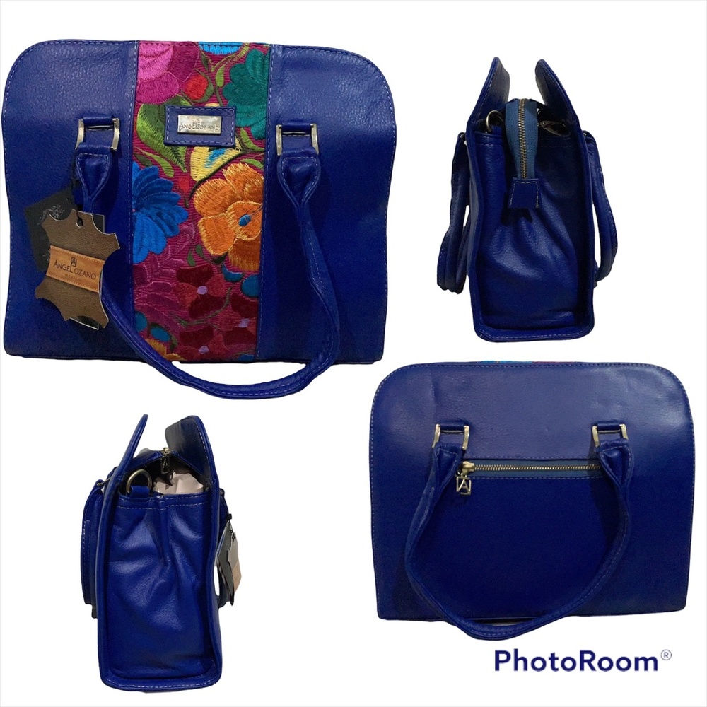Genuine Leather Purse Midnight Blue Floral